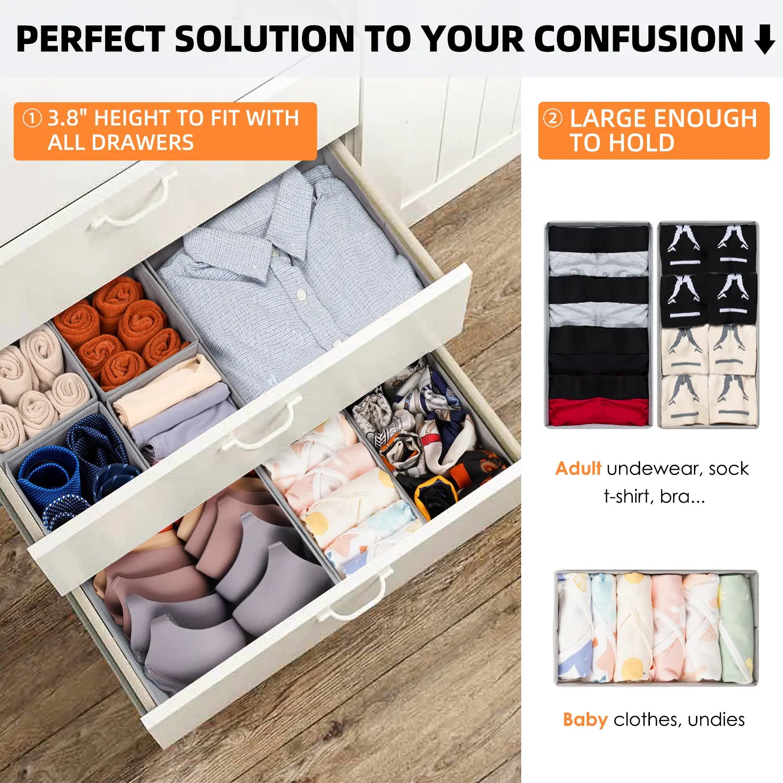15-Piece Drawers Clothes Organizer - Reinforced Thick Fabric Foldable Storage Box with Divided Compartments, Space-Saving Bedroom Storage Organizer for Women's Clothes, Underwear & Socks