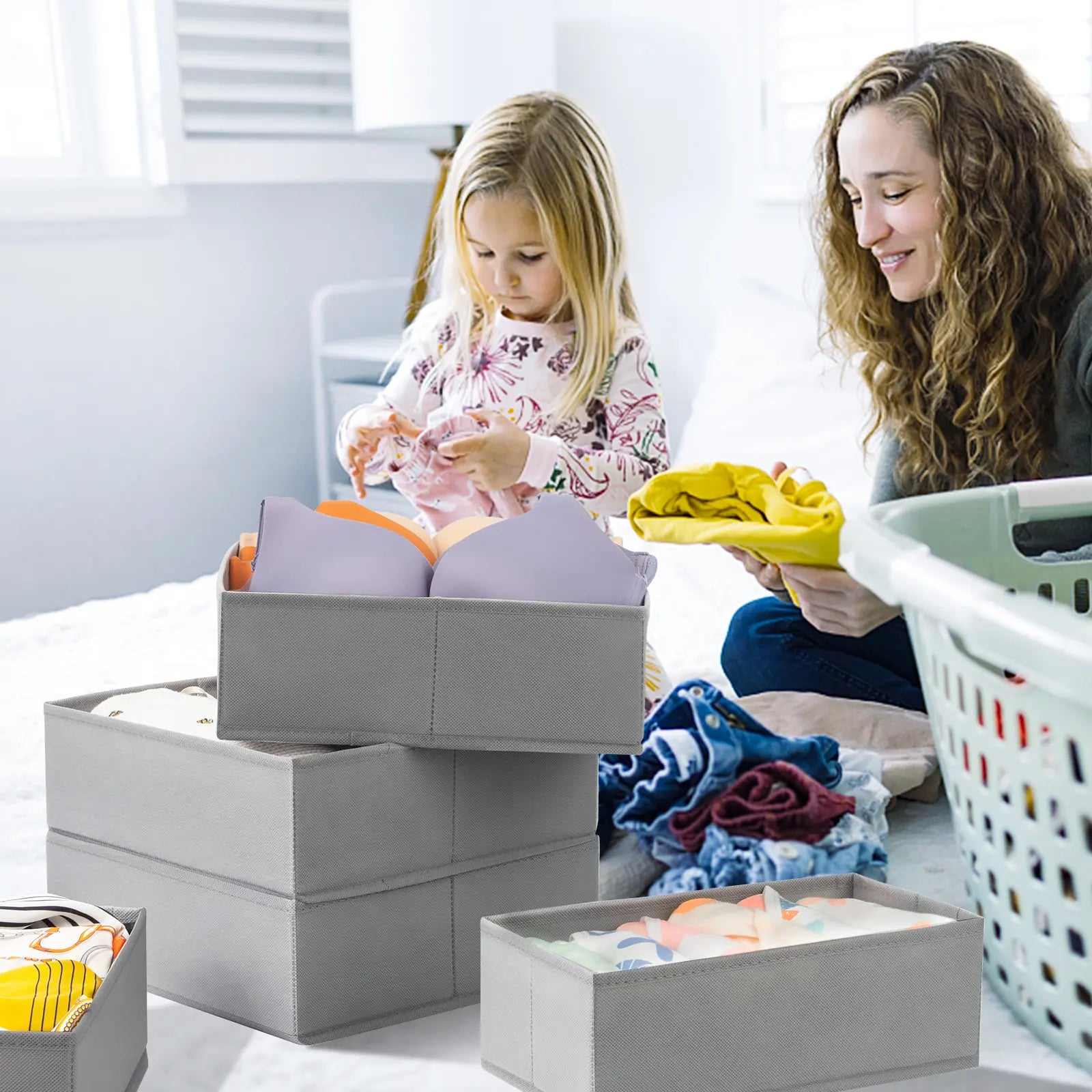 15-Piece Drawers Clothes Organizer - Reinforced Thick Fabric Foldable Storage Box with Divided Compartments, Space-Saving Bedroom Storage Organizer for Women's Clothes, Underwear & Socks