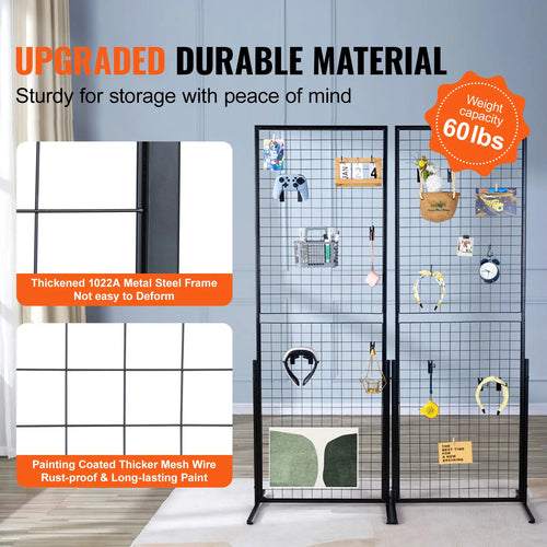 2 Pack Freestanding Grid Wall Panel Tower with T-Base, Double Sided Display Rack for Retail Craft Show