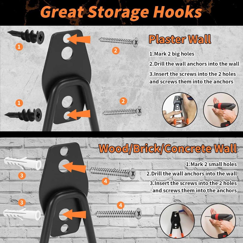 All-in-One Steel Garage Hook Bundle, Space Saving Tool & Equipment Storage Gadgets for Workshop Home