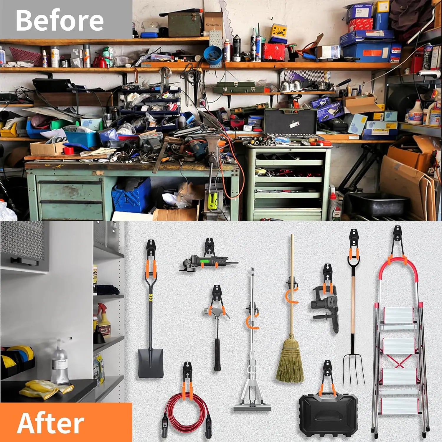 All-in-One Steel Garage Hook Bundle, Space Saving Tool & Equipment Storage Gadgets for Workshop Home