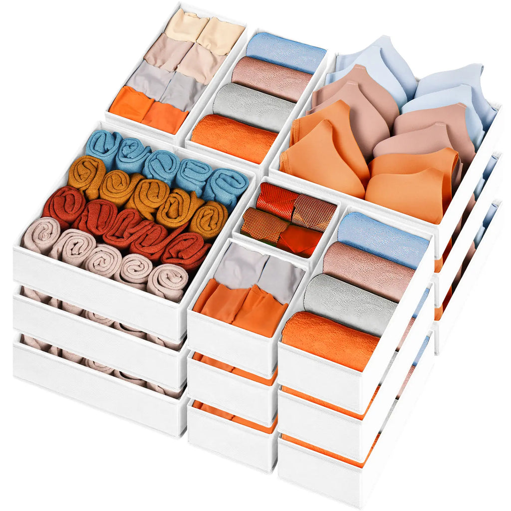 15-Piece Drawers Clothes Organizer - Reinforced Thick Fabric Foldable Storage Box with Divided Compartments, Space-Saving Bedroom Storage Organizer for Women's Clothes, Underwear & Socks